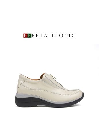 REBETA Deri Kadın Yüksek Tabanlı Krem Kombin Ayakkabı