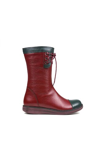 REBETA Deri Kadın Bağcık Detaylı Bordo Kombin Bot