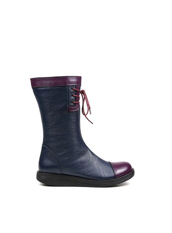 REBETA Deri Kadın Bağcık Detaylı Lacivert Kombin Bot