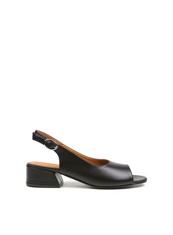 REBETA Deri Kadın Arkası Açık Topuklu Siyah Sandalet