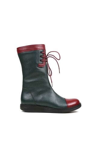 REBETA Deri Kadın Bağcık Detaylı Yeşil Kombin Bot