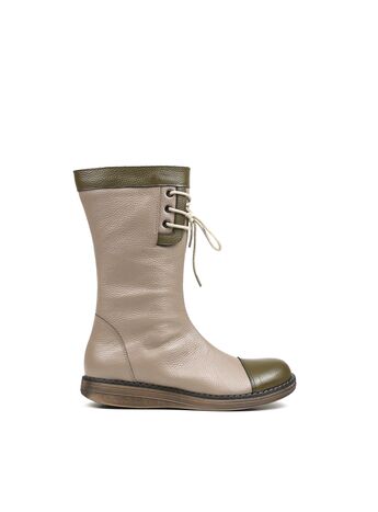 REBETA Deri Kadın Bağcık Detaylı Vizon Kombin Bot