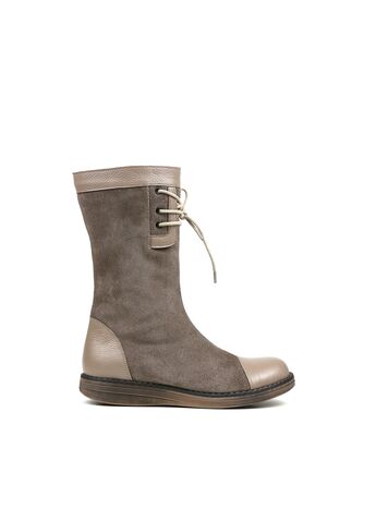 REBETA Deri Kadın Bağcık Detaylı Vizon Süet Kombin Bot