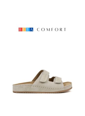 BETA Comfort Kadın Çift Bantlı Saraçlı Bej Süet Terlik