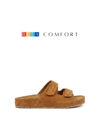 BETA Comfort Kadın Çift Bantlı Saraçlı Taba Süet Terlik