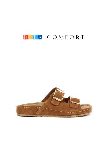 BETA Comfort Kadın Toka Detaylı Taba Süet Terlik
