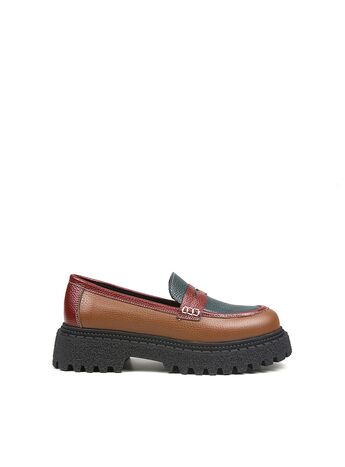 REBETA Deri Kadın Taba Kombin Loafer Ayakkabı