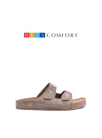 BETA Comfort Kadın Çift Bantlı Saraçlı Vizon Süet Terlik