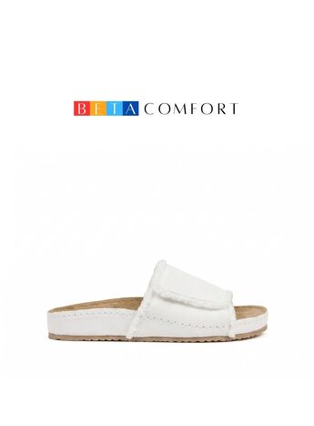 BETA Comfort Deri Kadın Püskül Detaylı Beyaz Süet Terlik