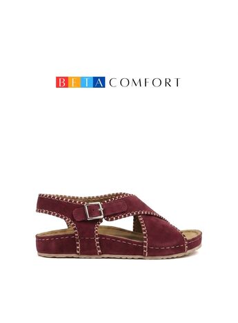 BETA COMFORT Kadın Bordo Dikiş Detaylı Süet Deri Sandalet