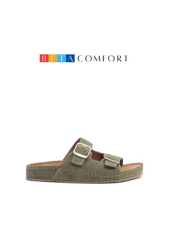 BETA Comfort Kadın Toka Detaylı Yeşil Süet Terlik