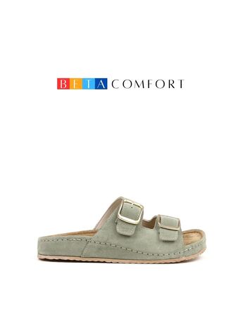 BETA Comfort Kadın Toka Detaylı Su Yeşili Süet Terlik