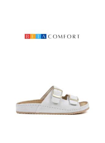 BETA Comfort Kadın Toka Detaylı Buz Beyazı Süet Terlik