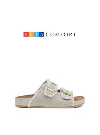 BETA Comfort Kadın Püsküllü Toka Detaylı Bej Süet Terlik