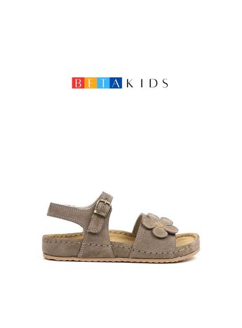 BETA Kids Kız Çocuk Çiçek Detaylı Tokalı Vizon Süet Sandalet