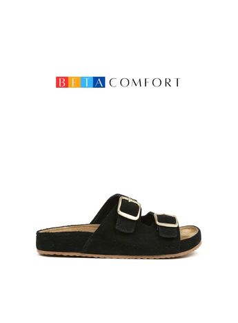 BETA Comfort Kadın Toka Detaylı Siyah Süet Terlik