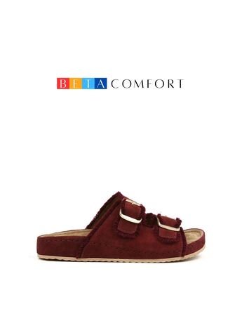 BETA Comfort Kadın Püsküllü Toka Detaylı Bordo Süet Terlik