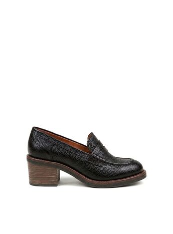 REBETA Deri Kadın Siyah Topuklu Loafer Ayakkabı