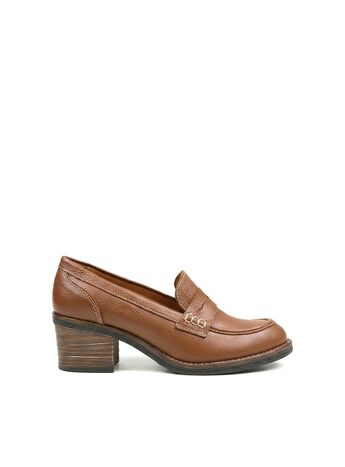 REBETA Deri Kadın Taba Topuklu Loafer Ayakkabı