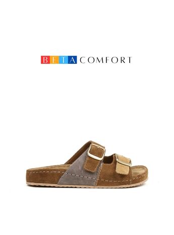 BETA Comfort Kadın Toka Detaylı Taba Kombin Süet Terlik