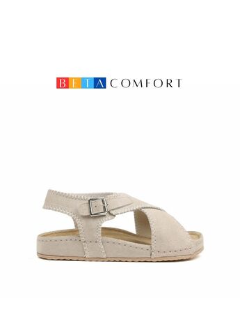 BETA COMFORT Kadın Saraçlı Bej Süet Deri Sandalet