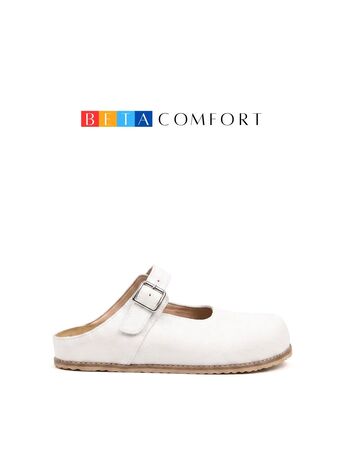 BETA Comfort Kadın Toka Detaylı Önü Kapalı Beyaz Süet Terlik