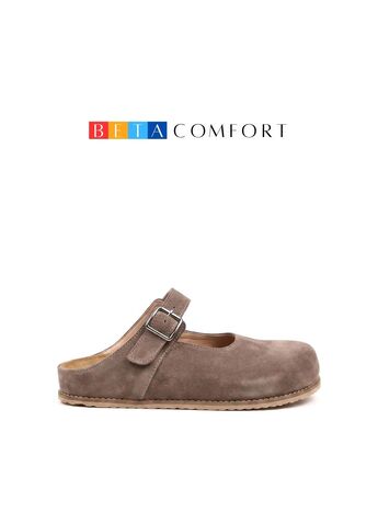 BETA Comfort Kadın Toka Detaylı Önü Kapalı Vizon Süet Terlik