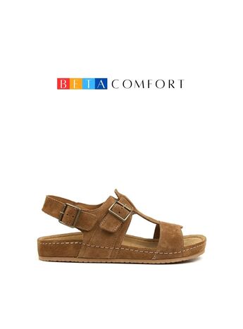 BETA Comfort Deri Erkek Çift Toka Detaylı Taba Süet Sandalet