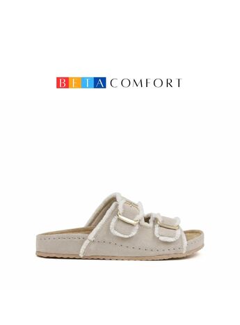 BETA Comfort Kadın Toka Detaylı Püsküllü Bej Süet Terlik