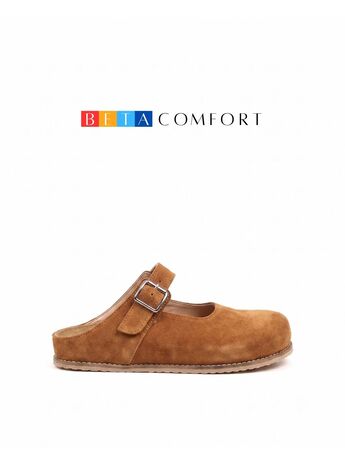 BETA Comfort Kadın Toka Detaylı Önü Kapalı Taba Süet Terlik