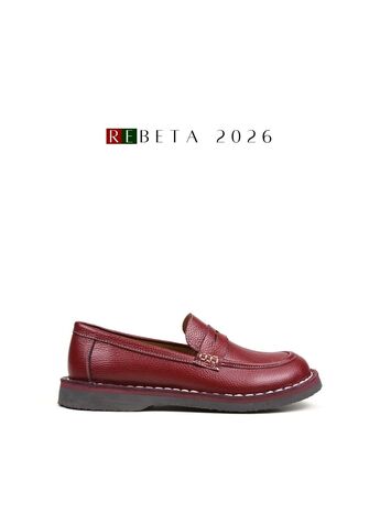 REBETA Deri Kadın Dikiş Detaylı Bordo Loafer Ayakkabı