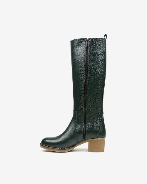 REBETA Deri Kadın Topuklu Yeşil Çizme