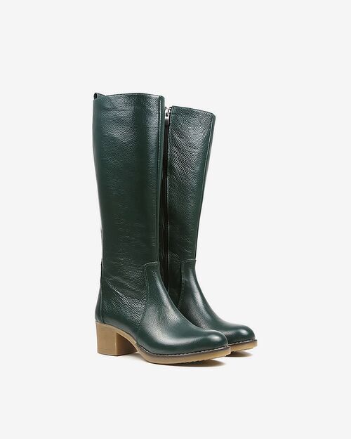 REBETA Deri Kadın Topuklu Yeşil Çizme