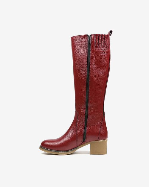 REBETA Deri Kadın Topuklu Koyu Kırmızı​ Çizme