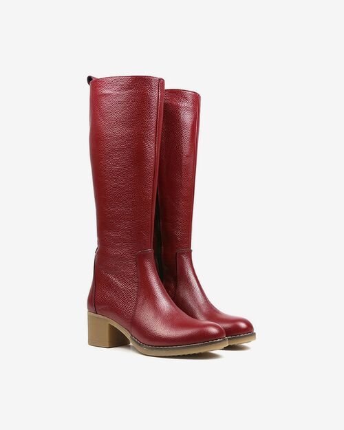 REBETA Deri Kadın Topuklu Koyu Kırmızı​ Çizme