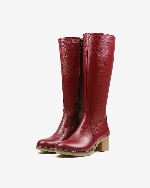 REBETA Deri Kadın Topuklu Koyu Kırmızı​ Çizme