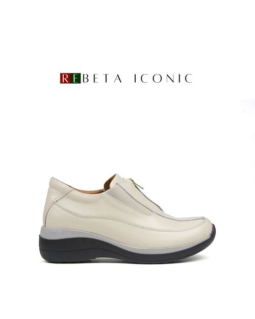 REBETA Deri Kadın Yüksek Tabanlı Krem Kombin Ayakkabı