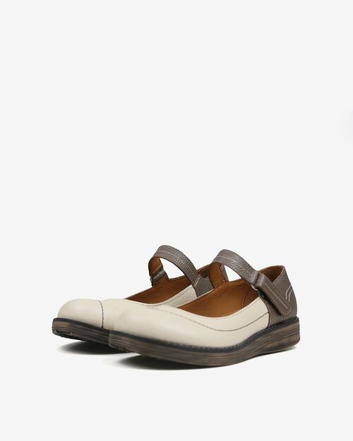 REBETA Deri Kadın Bantlı Bej Kombin Ayakkabı