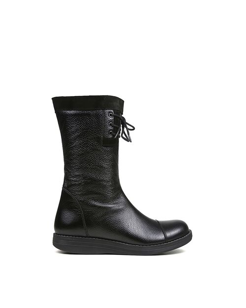 REBETA Deri Kadın Bağcık Detaylı Siyah Kombin Bot