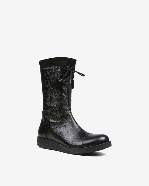 REBETA Deri Kadın Bağcık Detaylı Siyah Kombin Bot