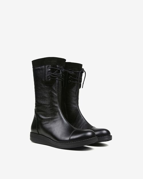 REBETA Deri Kadın Bağcık Detaylı Siyah Kombin Bot