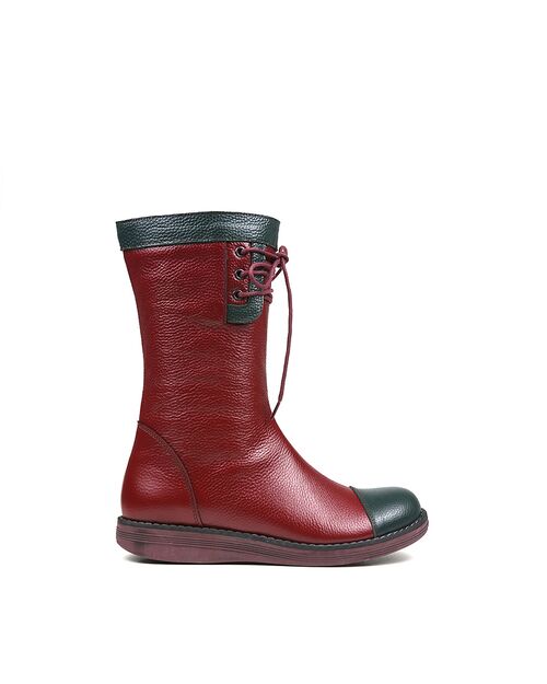 REBETA Deri Kadın Bağcık Detaylı Bordo Kombin Bot