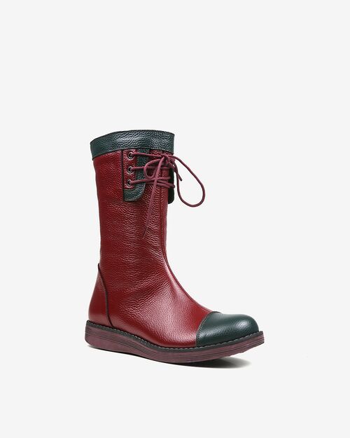 REBETA Deri Kadın Bağcık Detaylı Bordo Kombin Bot