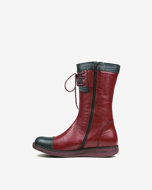 REBETA Deri Kadın Bağcık Detaylı Bordo Kombin Bot