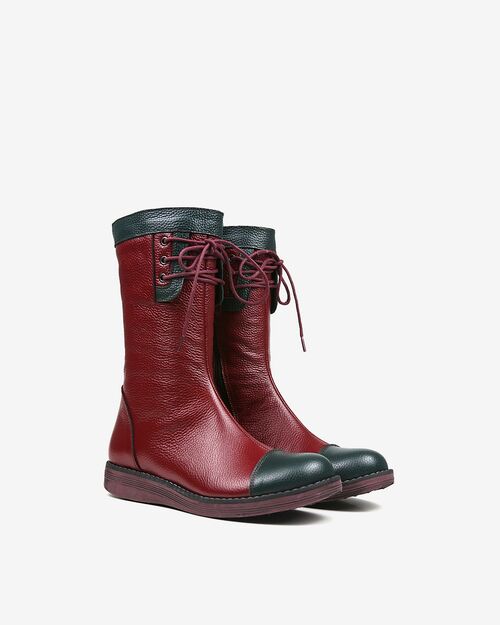 REBETA Deri Kadın Bağcık Detaylı Bordo Kombin Bot