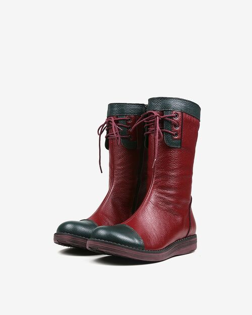 REBETA Deri Kadın Bağcık Detaylı Bordo Kombin Bot