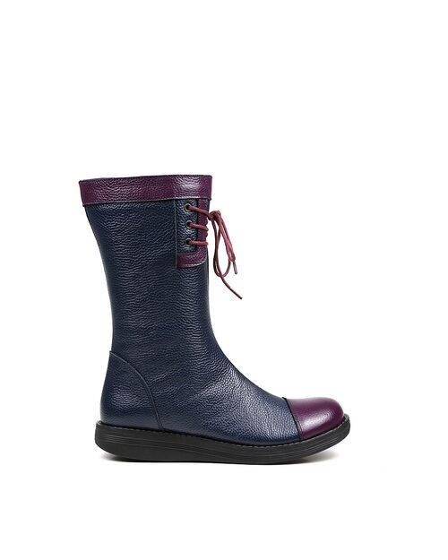 REBETA Deri Kadın Bağcık Detaylı Lacivert Kombin Bot