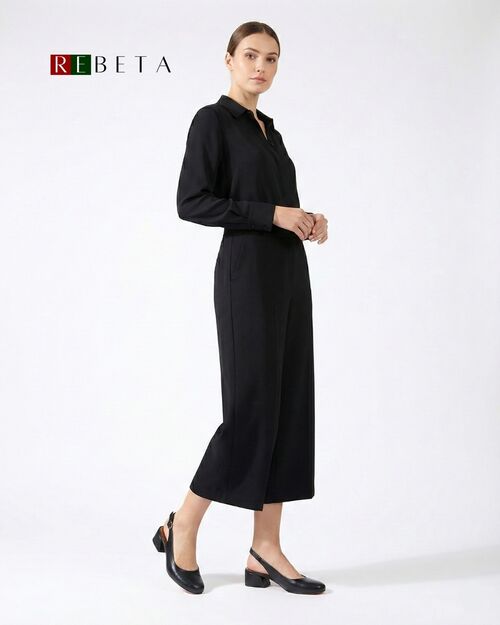 REBETA Deri Kadın Arkası Açık Topuklu Siyah Sandalet