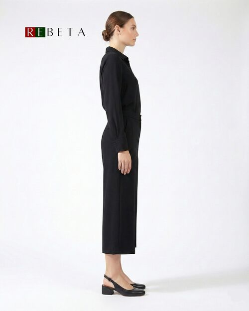 REBETA Deri Kadın Arkası Açık Topuklu Siyah Sandalet