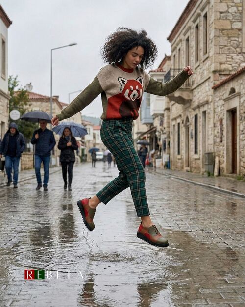 REBETA Deri Kadın Yeşil Ayakkabı Kombin